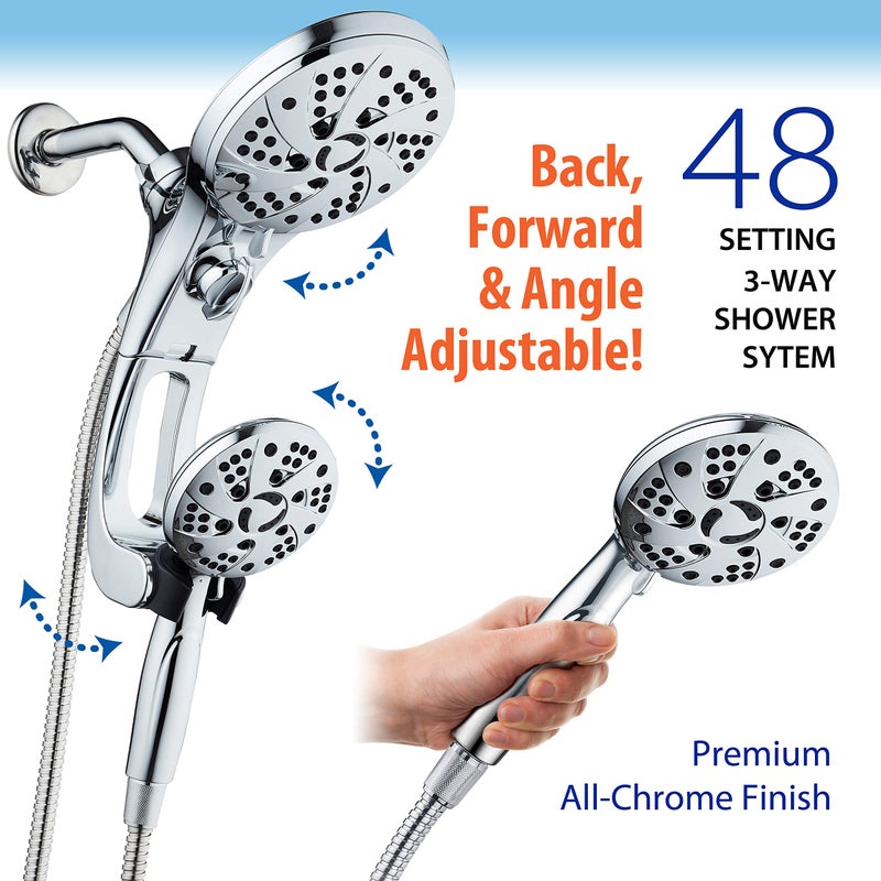 Dream Spa High Pressure 3-way Rain & Handheld Shower Head Combo with Easy Reach Diverter Switch, Adjustable Extension Arm and Extra Long 72 inch Stainless Steel Hose - All Chrome Finish - Top US Brand - Image 2